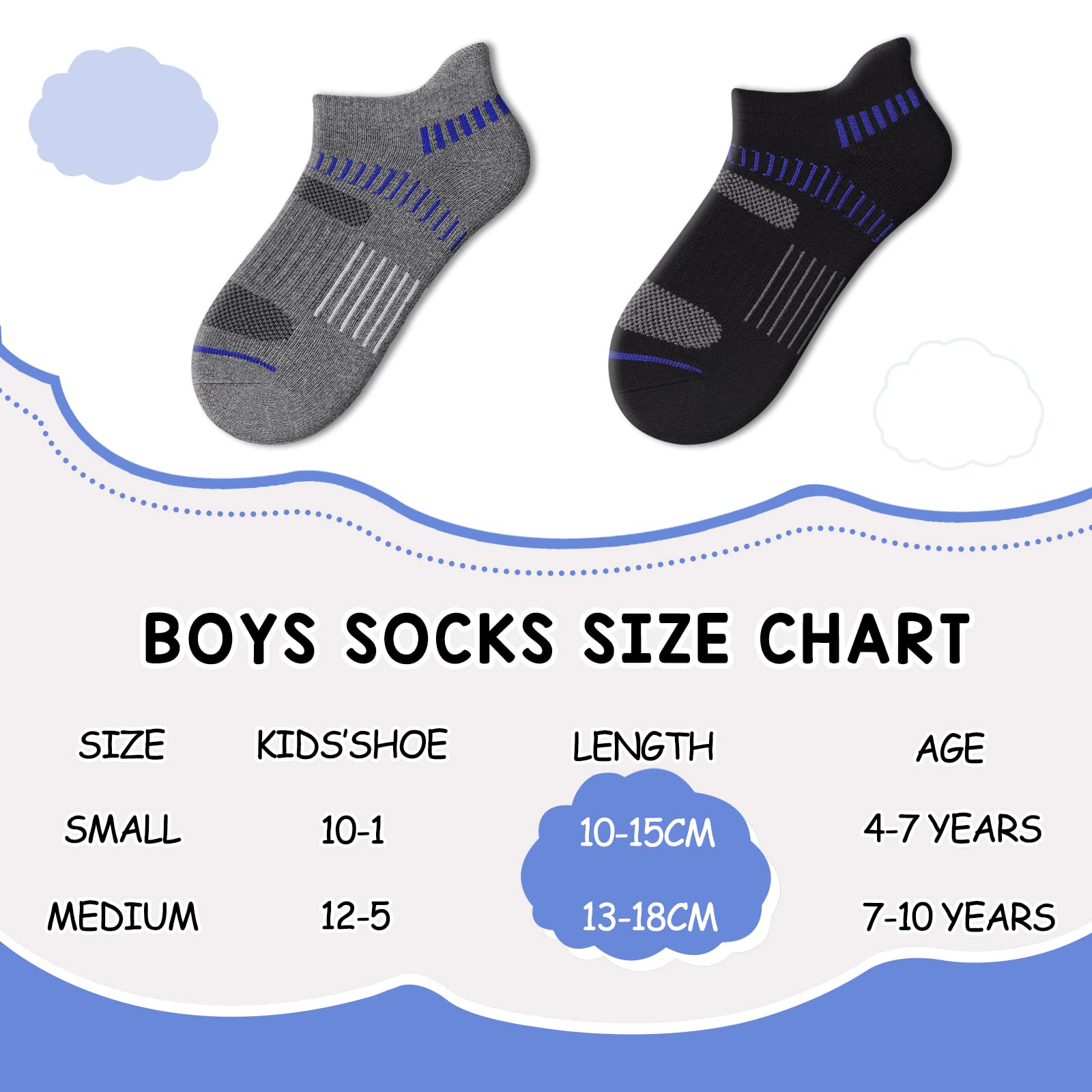 Comfoex 10 pares de calcetines deportivos para niños de 4 a 6, 8 a 10, 6 a 8 años, calcetines cortos de algodón con suela acolchada