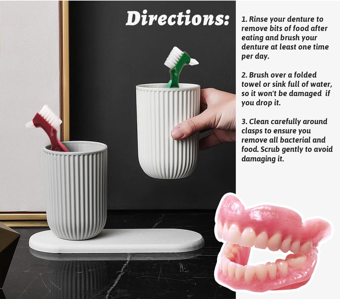 Premium Hard Denture Brush Toothbrush, Cleaning Brush, Multi-Layered Bristles & Portable Denture Double Sided Brush, Denture Care(Pack of 3) : Health & Household