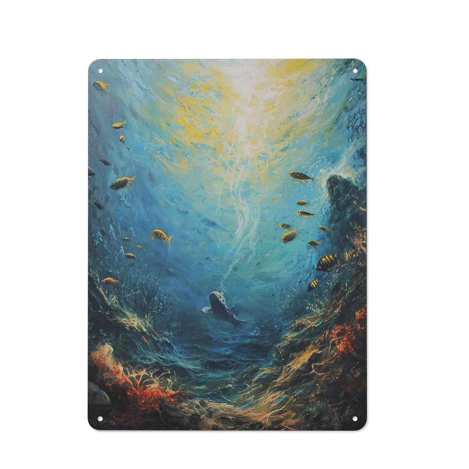 Junmoney Style-8 Marine Life Mosaic Clean Industrial Metal Wall Decor 40X30cm, Decorative Metal Plaque For Workspace, Cafe, Hallway Or Garage