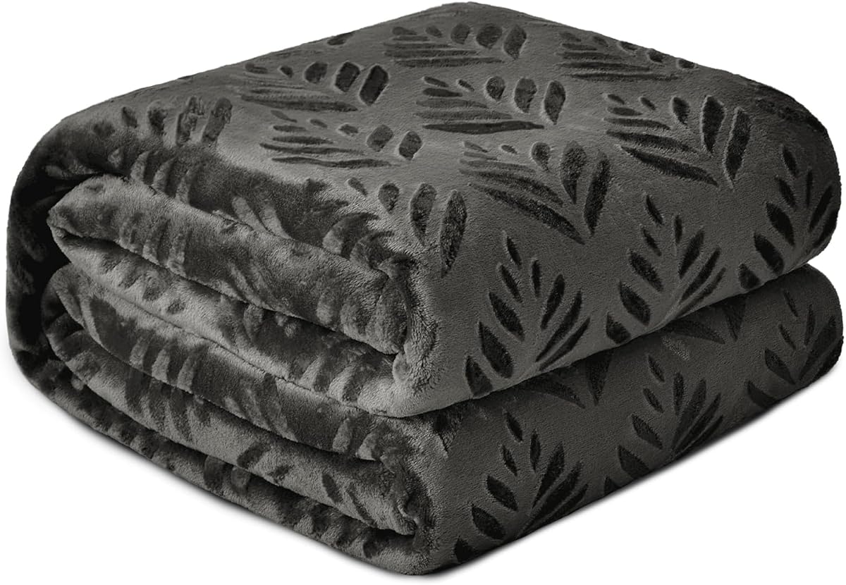 Exclusivo Mezcla Manta para Sofá con Patrón de Hojas, Verde Oscuro | Manta de forro polar suave y acogedora para uso en todas las estaciones, felpa ligera y peluda, decoración del hogar, 50 x 60 pulgadas