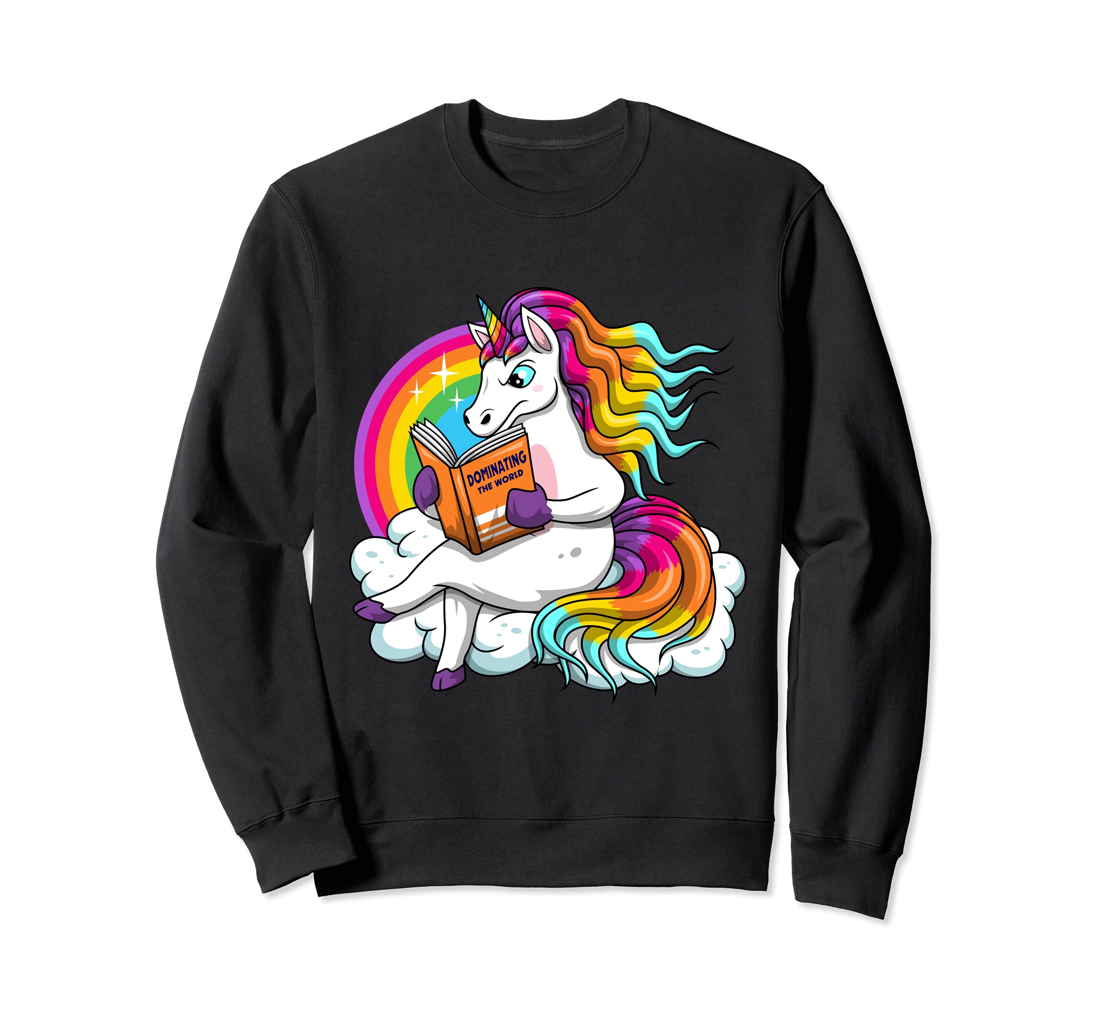 Unicorn World Domination Reading Book Lover Sweatshirt, Black