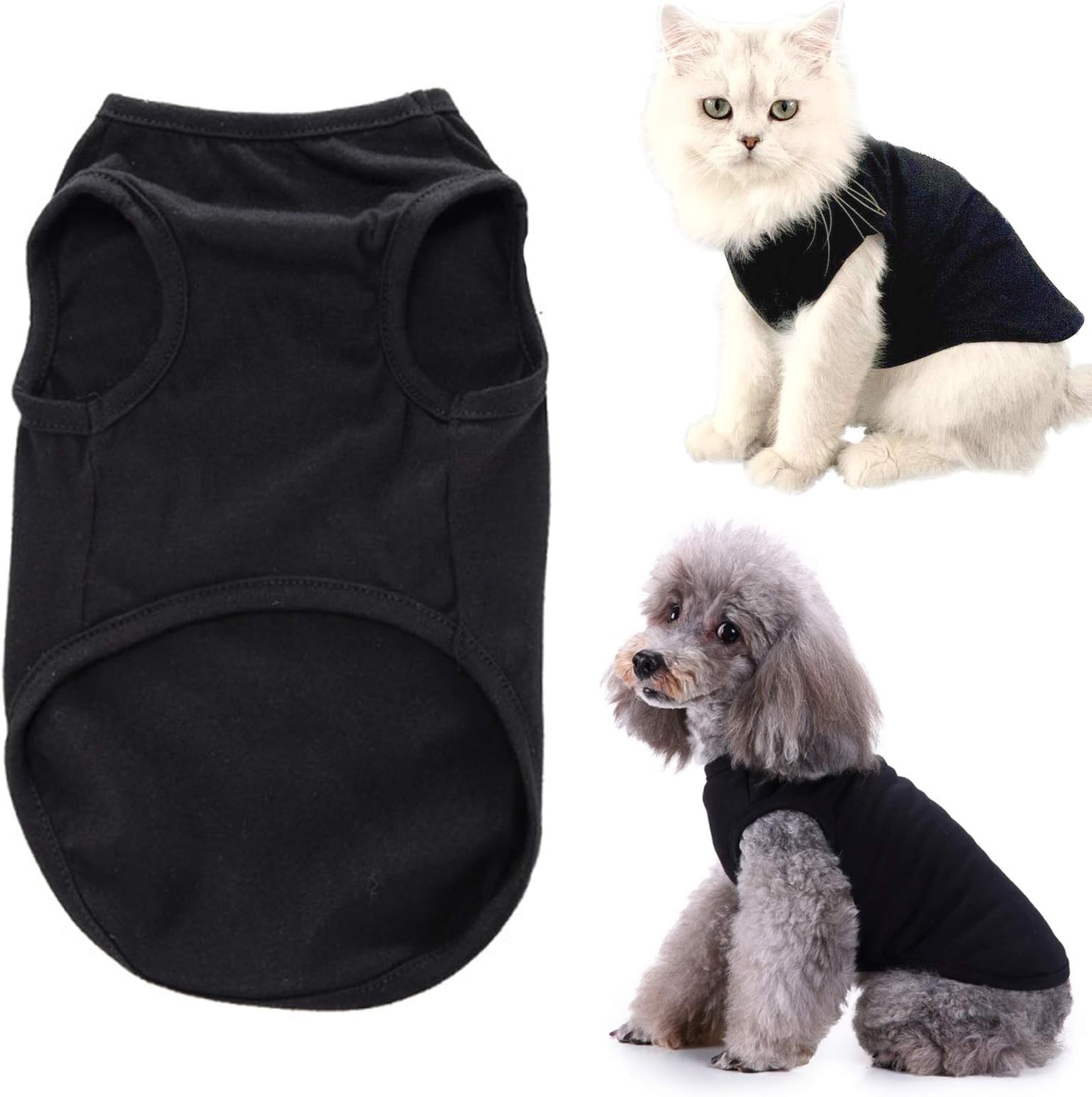 CAISANG Dog Shirts Puppy Clothes for Small Dogs Boy, Pet T-Shirts Doggy Vest Apparel, Comfortable Summer Shirts Beach Wear Clothing, Outfits for Medium Dog, Kitty Cats, Soft Cotton Tops (Black M)
