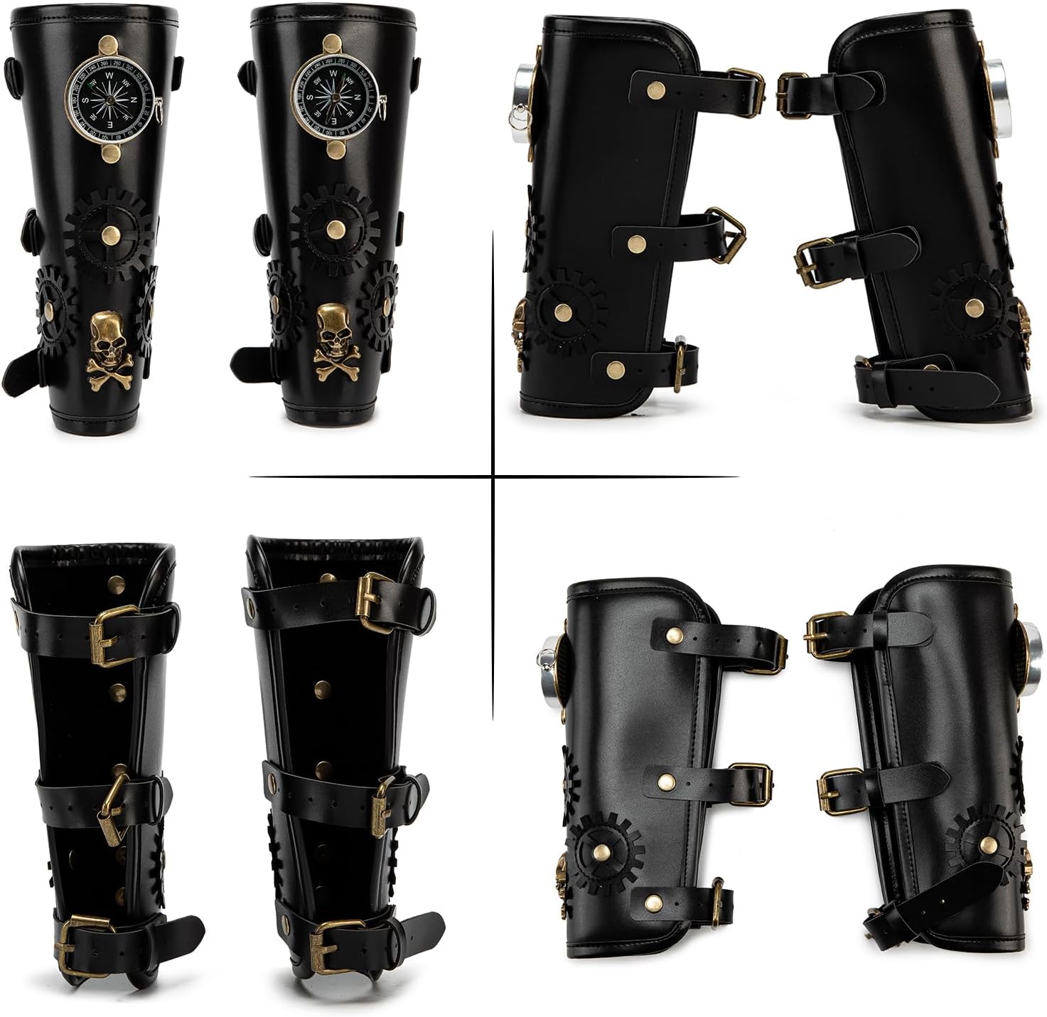 SV SENVAN Steampunk Compass Wrist Guard 1pc- Renaissance Adjustable PU Wrist for Cosplay, Costume & Gothic Fashion (Black)(A single)