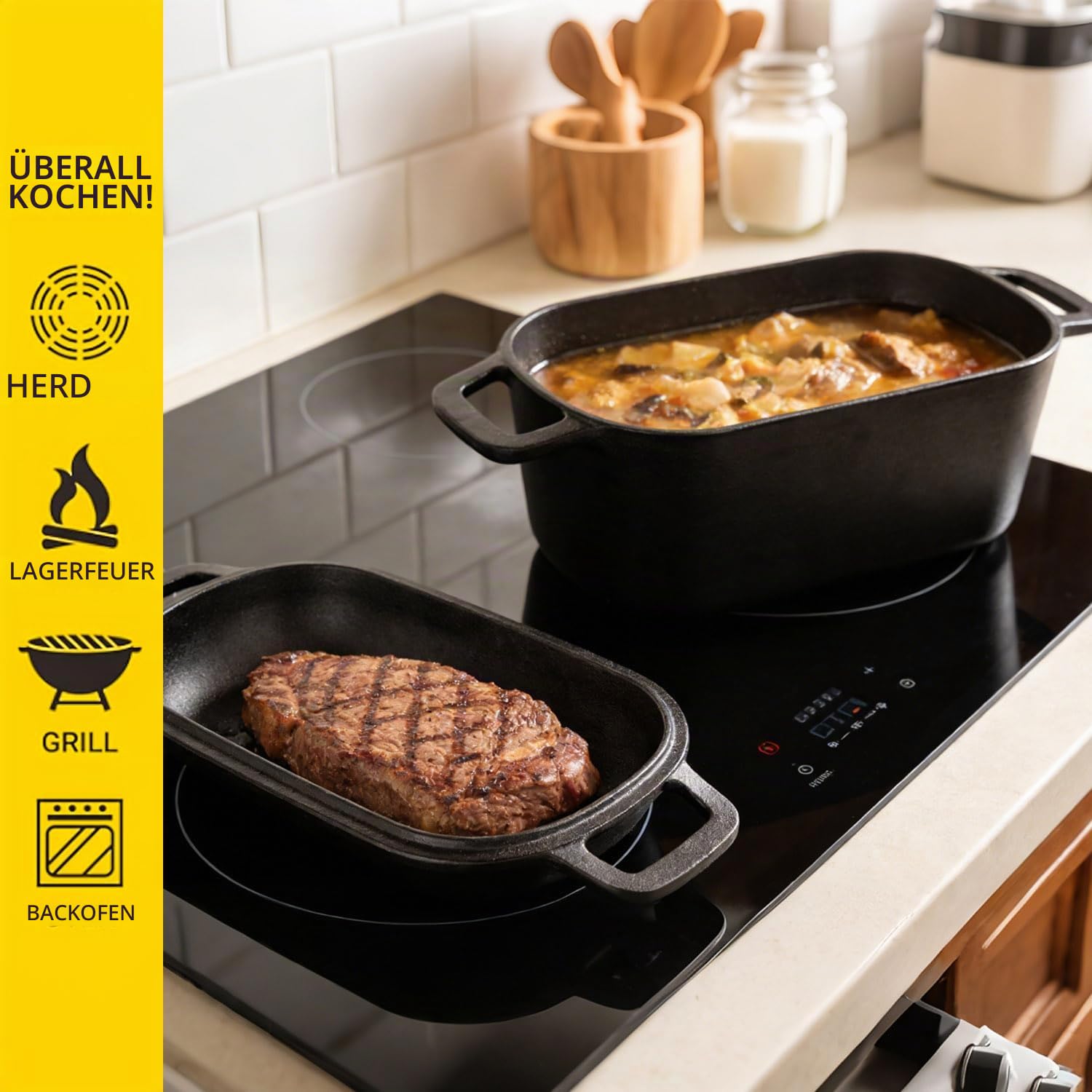 Gusseisen Brotbacktopf mit Deckel & Gärkorb – Dutch Oven für Sauerteigbrot – 4,6L Brotform mit Banneton – Komplett-Set zum Backen, Schmoren & Braten – Für Induktion & Backofen