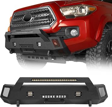 Hooke Road Tacoma Steel Bumper Stubby Front Bumper Compatible with 2016-2023 Toyota Tacoma 3rd Gen