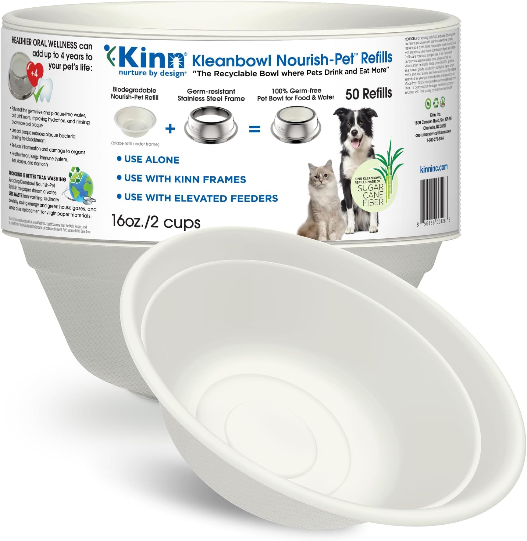 Kinn Kleanbowl Disposable Dog Food Bowls, 16 oz (Pack of 50) - Frame System Refills, Use for Travel, Boarding, or Crate, Compostable Pet Travel Bowl, No Plastic, Leakproof, Portable Dog Dish