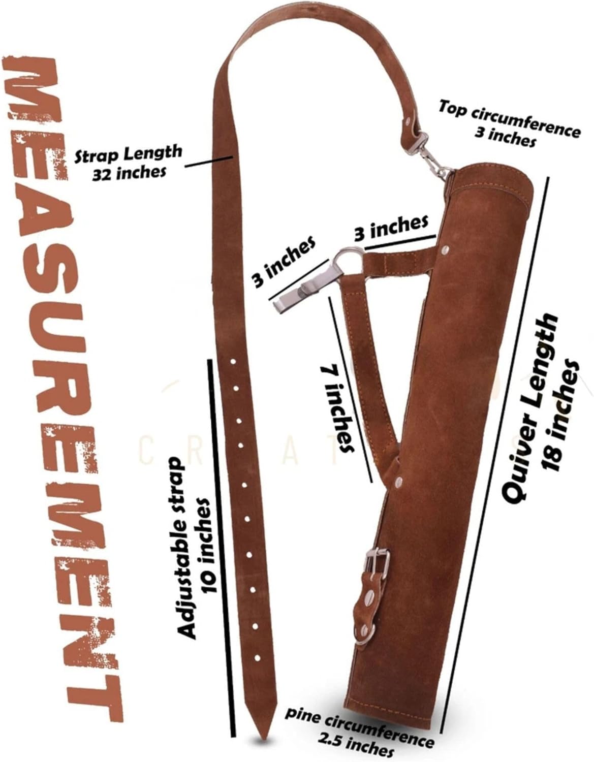 Handmade Brown Leather Archery Arrow Quiver with Adjustable Strap for Secure Arrow Storage and Comfortable Carrying