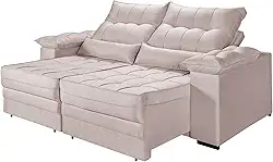 Sofá Retrátil e Reclinavel Cancun 3 Lugares em Linho Braços Almofadados (CHAMPAGNE)