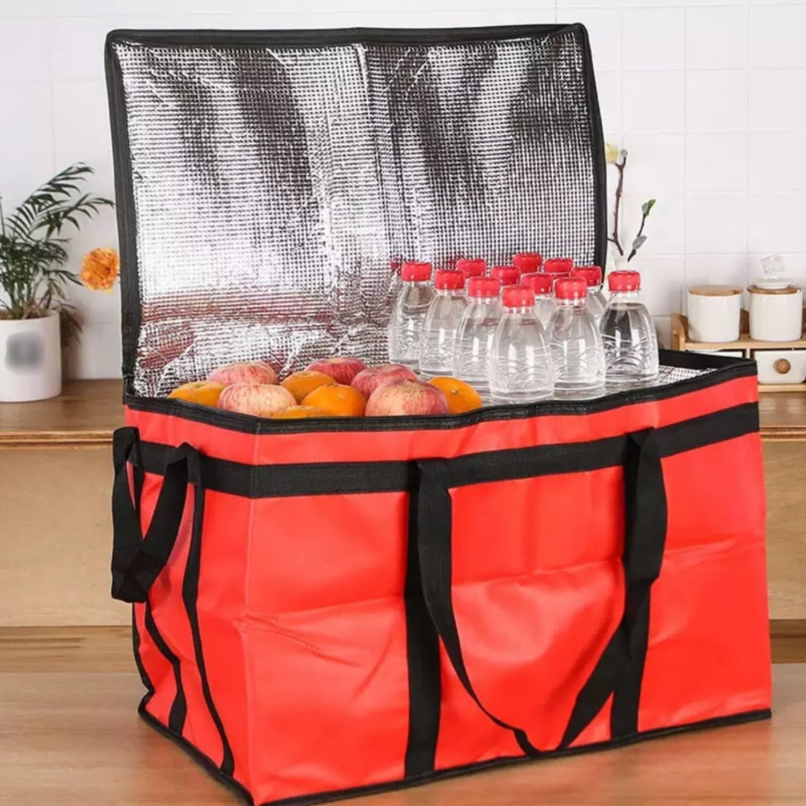 Qianly Bolso Térmico de Entrega Bolsa Isotérmica Bolso Refrigerado Contenedor de Comida Bolsa de Transporte con Exterior Antihumedad y Materiales Gruesos, Gris