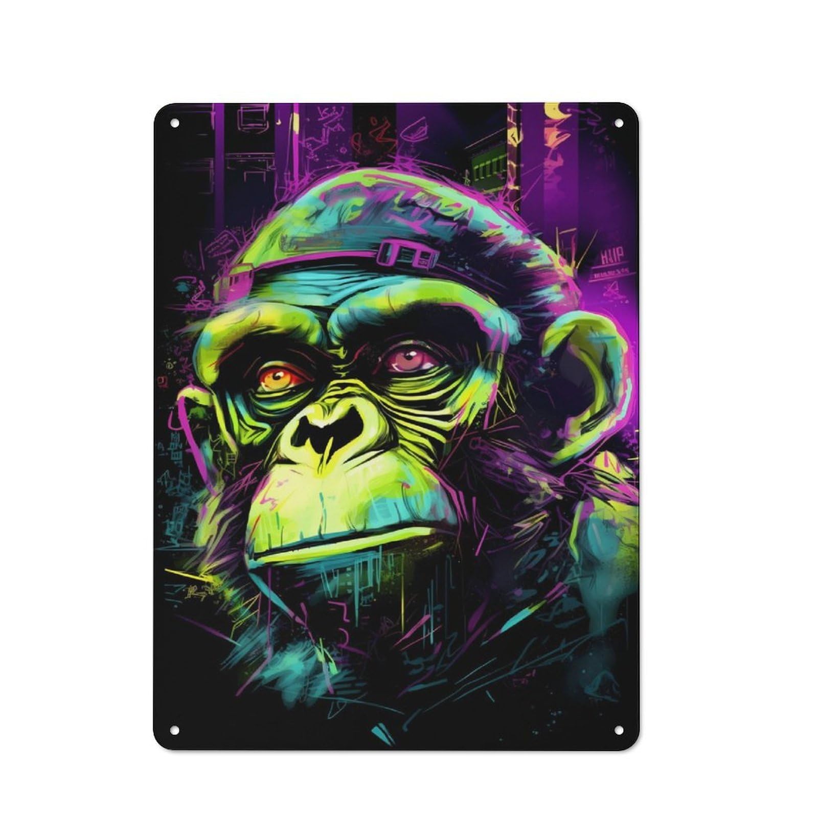 Junmoney Chimpanzee Neon Graffiti Tin Wall Plaque 40X30cm With For Dining Room Or Kitchen, For Collectors Decorating Kitchens And Dining Spaces