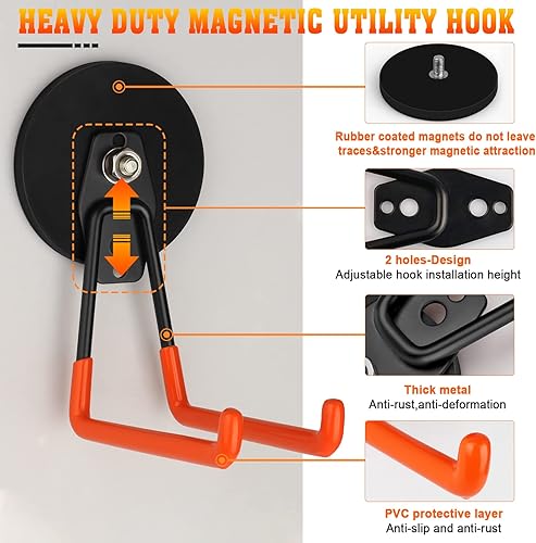 Miniatura 6 de NUBAUTO 2 ganchos magnéticos ganchos magnéticos de garaje resistentes con revestimiento antideslizante ganchos magnéticos de almacenamiento fuertes