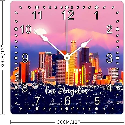 Miniatura 2 de Reloj decorativo de pared cuadrado de madera paisaje urbano de los Estados Unidos Los Ángeles reloj de números arábigos funciona con pilas reloj