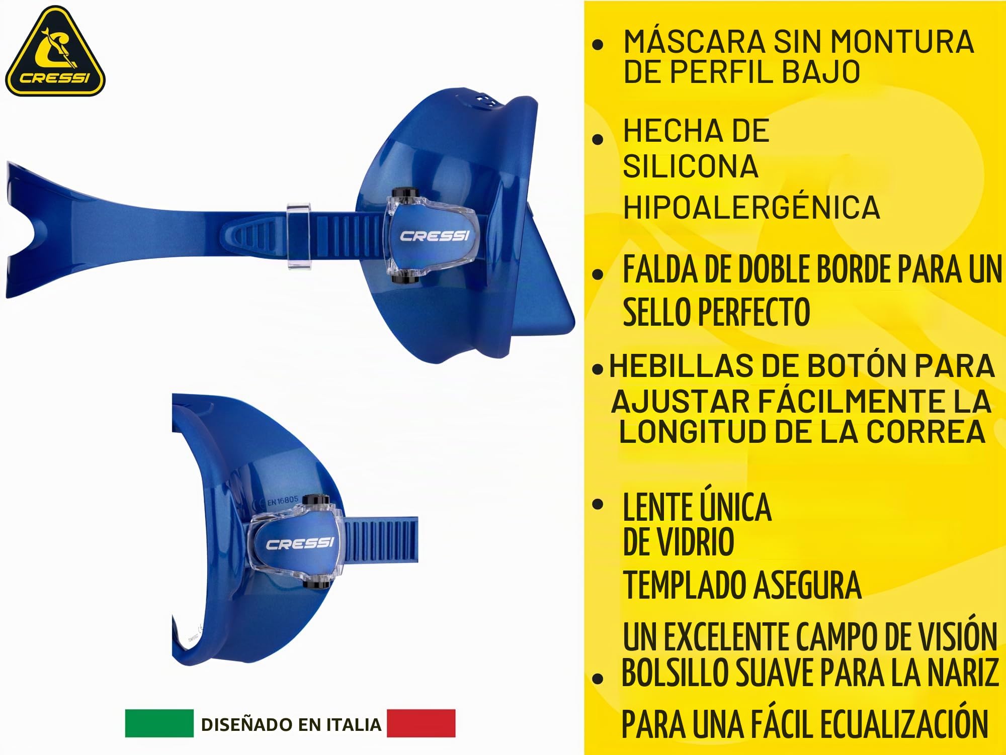 Cressi Máscara de buceo sin marco para adultos, lente mono de visión amplia, bajo volumen interno, silicona suave pura, Z2: diseñada en Italia por Cressi
