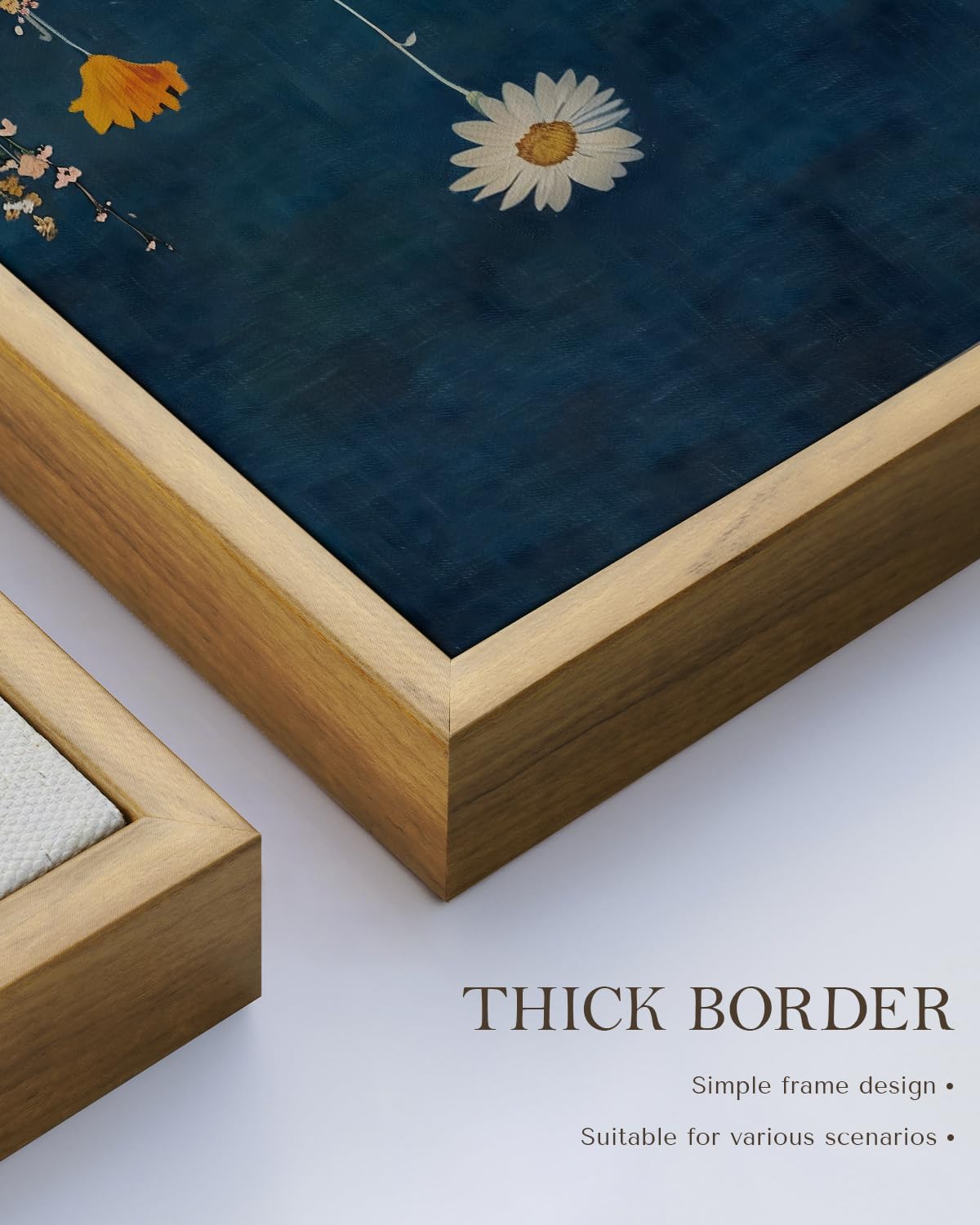 WHASAYART Botanical Floral Canvas Print 12x16 Framed Wildflower Wall Art, Rustic Dark Blue Colorful Flower Artwork, Vibrant Vintage Painting Living Room Kitchen Bedroom Hallway Home Decor - Image 3