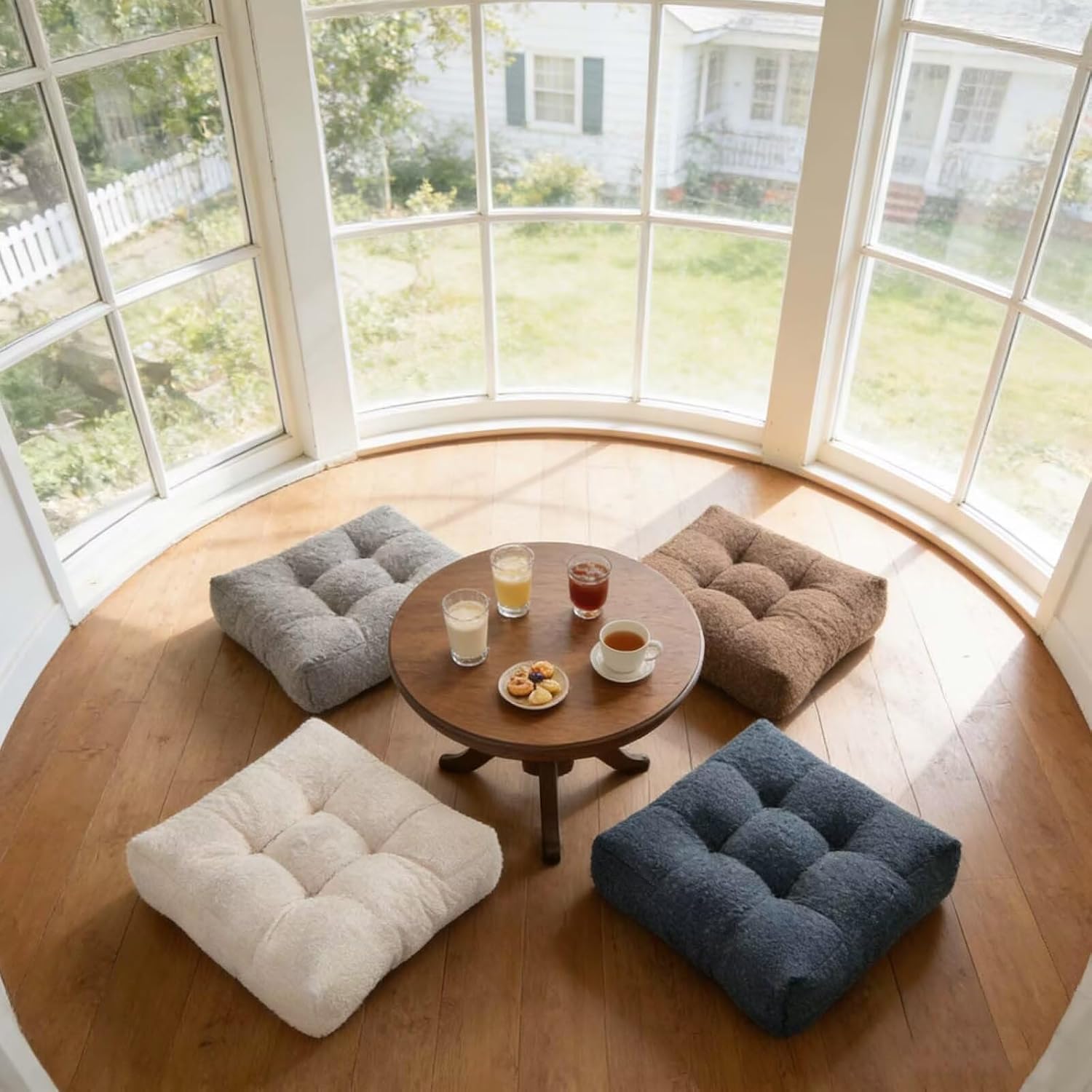 Large Floor Pillows for Adults Set of 2, Thick Meditation Pillows for Floor Seating, Square Seat Cushions for Picnic Party Home Decor, Brown 18x18 in