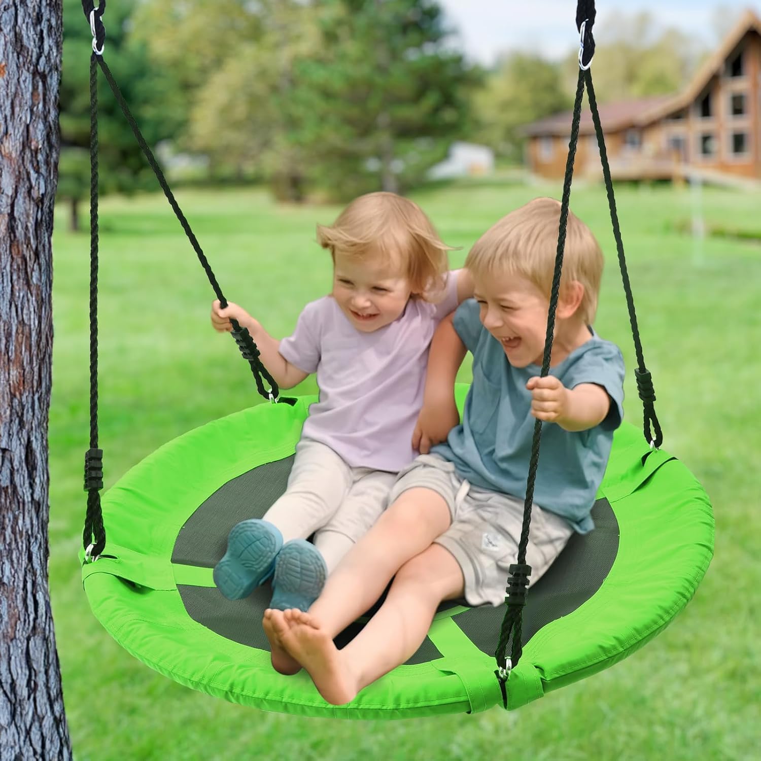 Trekassy Nestschaukel Outdoor 300kg XXL 100cm Tellerschaukel, 3 Meter 2 Schaukel Gurte, 900D Textilene wasserfeste Kinderschaukel Garten mit Stahlrahmen, verstellbaren Seilen, Ideal für Kinder (Grün)