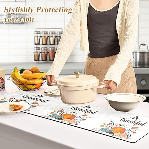 Miniatura 4 de Be Thankful Día de Acción de Gracias, camino de mesa de calabaza de otoño, salvamanteles de 40 pulgadas de largo para ollas calientes y