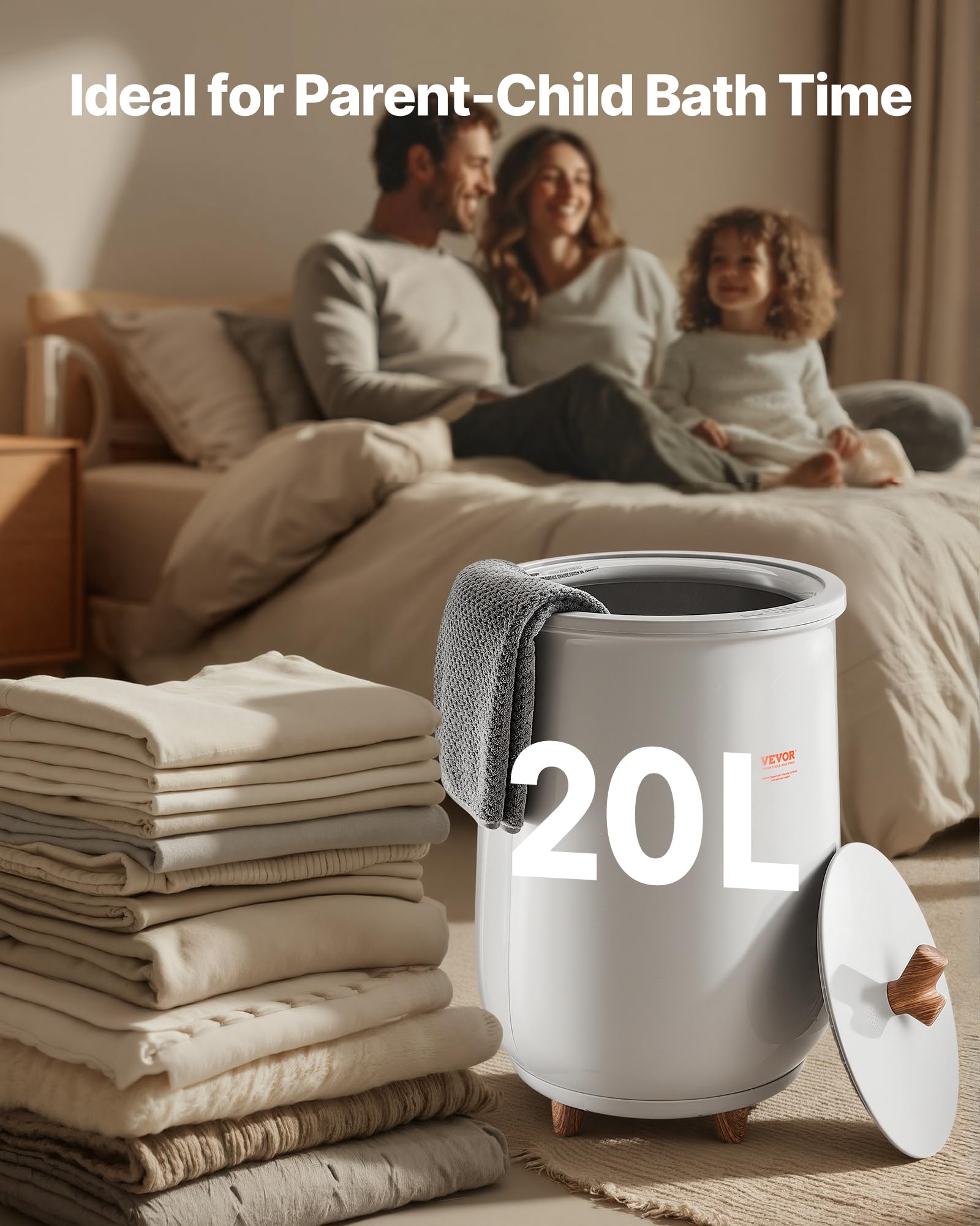 VEVOR Calentador de Toallas Cubo de 20 L con Luz Indicadora LED Calentador de Mantas Apagado Automático Secador de Toallas Portátil Temperatura Ajustable para SPA, Hogar, Baño, Manta, Pijama, Gris
