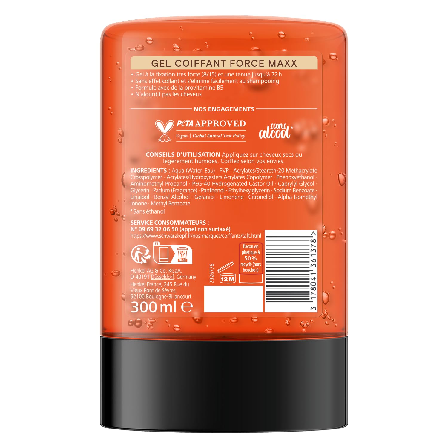 Schwarzkopf Taft Frisiergel Force Maxx Halt, 72 Stunden Halt, sehr starker Halt, sanft auf den Haaren, langer Halt, ohne klebrige Wirkung, Formel Provitamin B5, 300 ml (Packung mit 5)