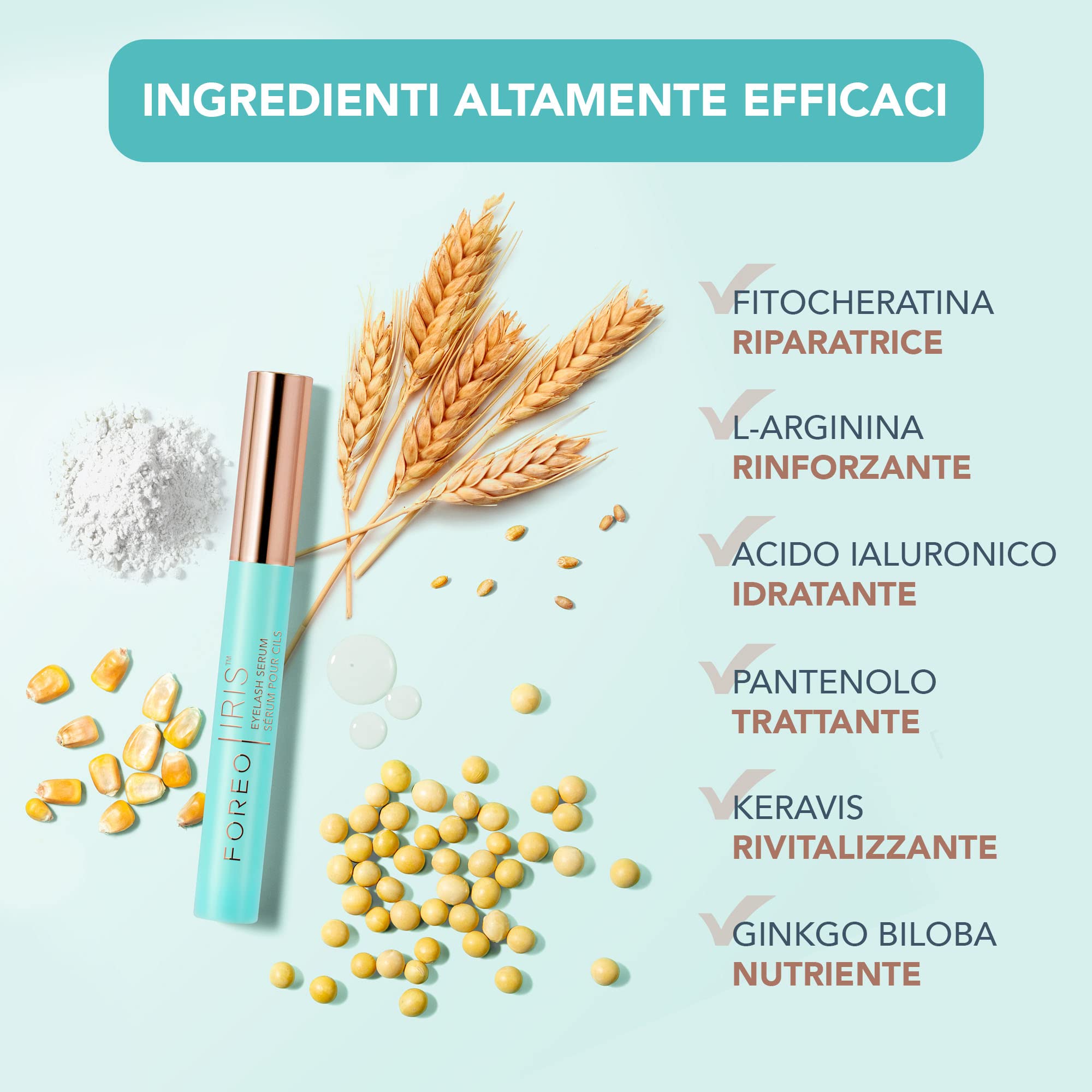 IRIS Siero ciglia - Siero ciglia allungante - Volume, Forza e Protezione - Lash Serum Concentrato - Fitocheratina, Arginina e Acido Ialuronico - Siero Ciglia e Sopracciglia