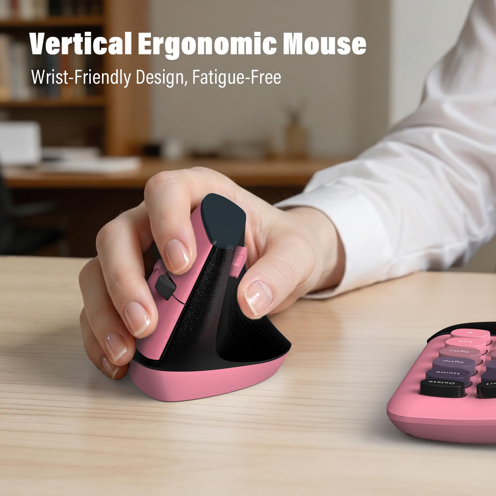 MOFII Tastiera ergonomica wireless e mouse combinata, tastiera curva divisa con poggiapolsi, mouse verticale, 2,4 G, per PC, laptop, desktop, Mac, rosa sfumato colorato