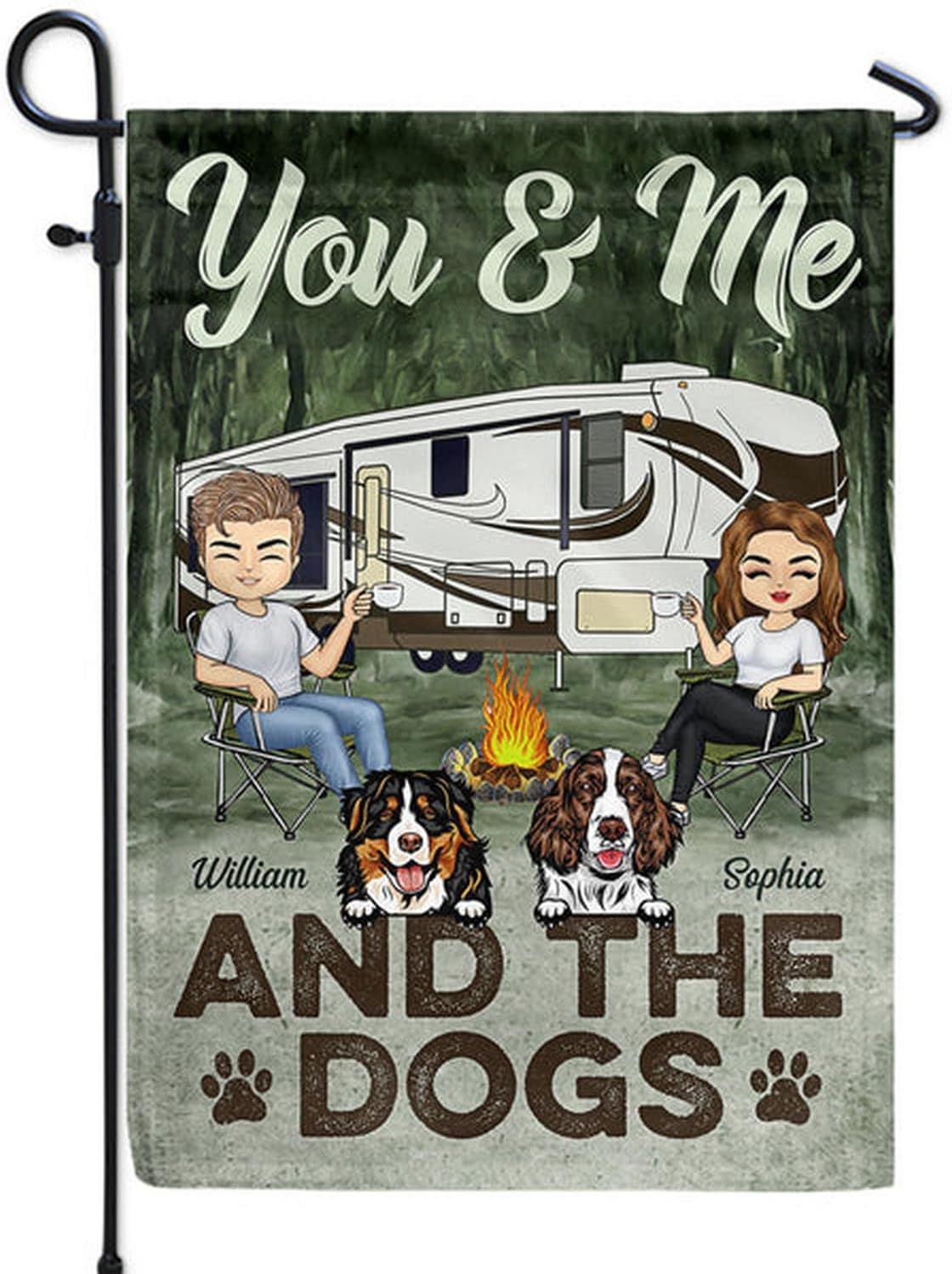 Personalized Camping Garden Flag, You & Me And The Dogs