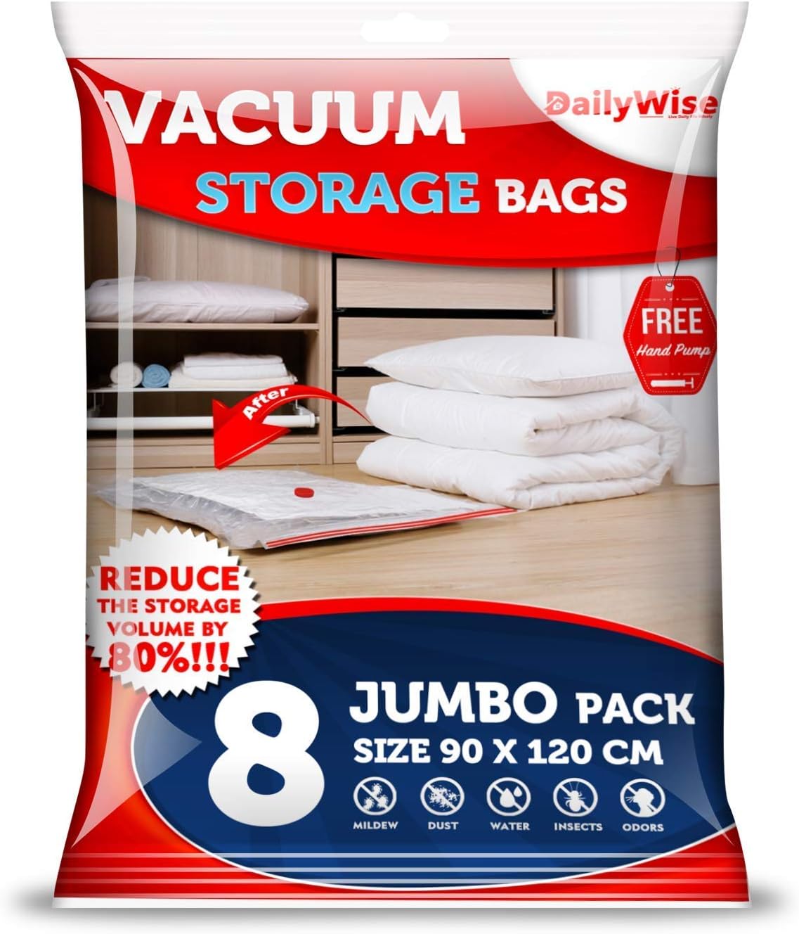 Extra Large Vacuum Storage Bags for Comforters, Space Bags for Pillows, Duvets, Blankets, Jumbo 8 Pack (35 x 47 inches)