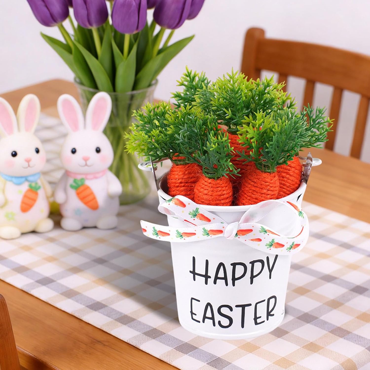 Generic Easter Carrot Bucket with Carrot Decor Easter Basket for Festival Garden Holiday, White Printed Bow image 5