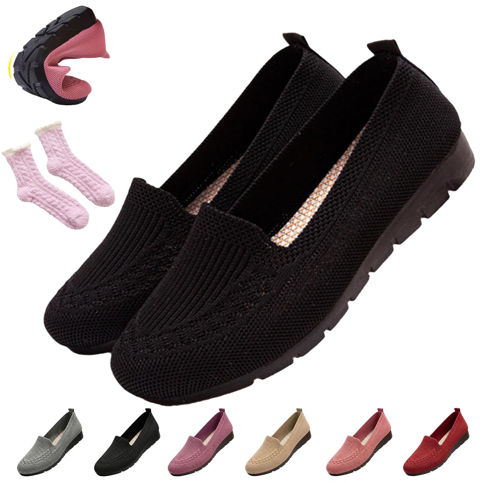 Women's Orthopedic Loafers Slip On Walking Shoes - Breathable Knit Mesh & Non-Slip Soft Sole, Lightweight Arch Support Comfort Flats for Work Travel — view 13