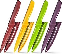 Gourmetop Paring Knives Set of 4 with Covers - 3.8" Premium Stainless Steel, Color-Coded Ergonomic Handles for Fruit, Veggie & Precision Kitchen Prep