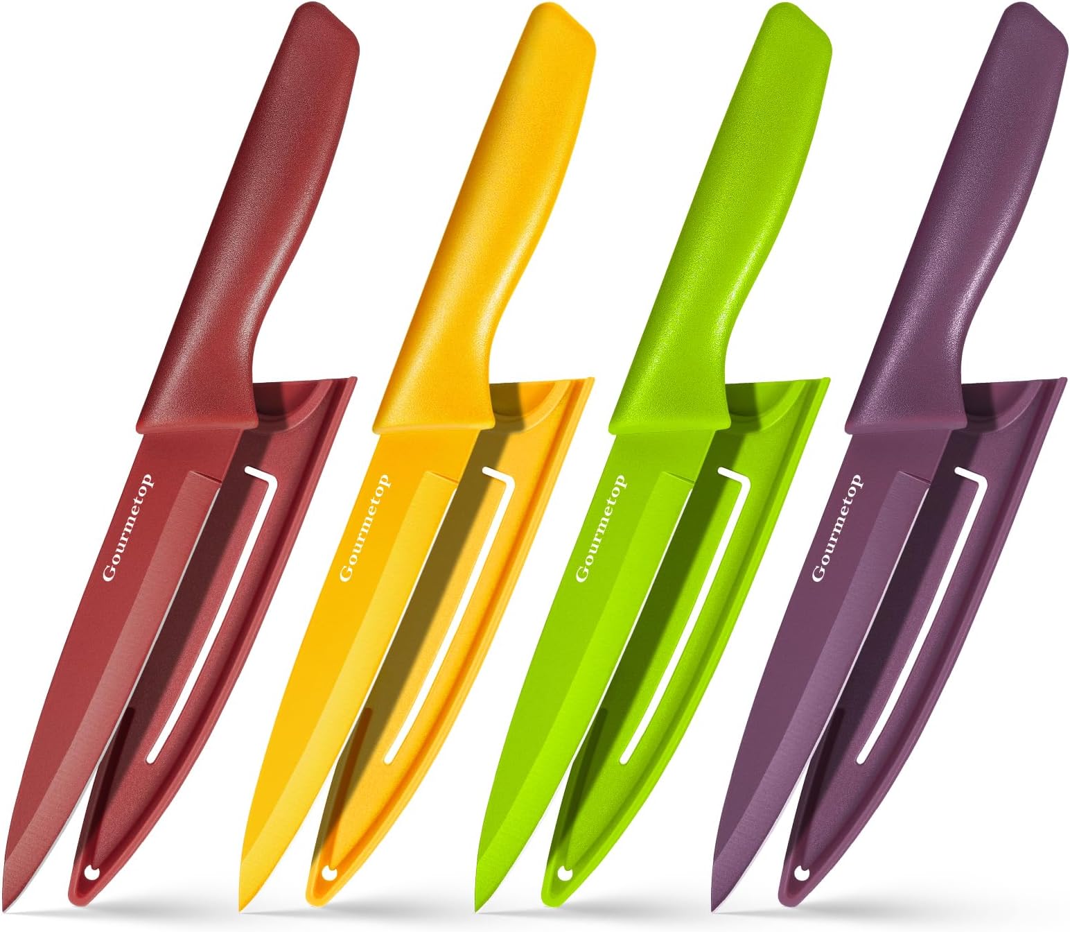 Gourmetop Paring Knife with Cover, Paring Knives Set of 4, 4.5" Paring Knife Set of Premium Stainless Steel, Small Kitchen Knife Set for Fruit and Vegetable, Ergonomic Knife Handles for Versatility