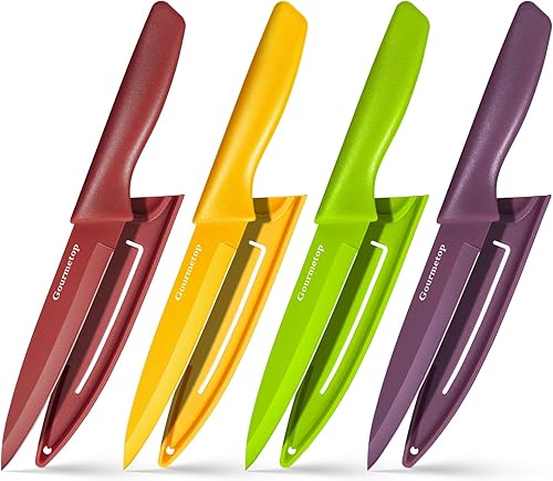 Gourmetop Cuchillo de pelar con tapa, juego de 4 cuchillos de pelar de 4.5 pulgadas, juego de cuchillos de cocina pequeños para frutas y verduras,