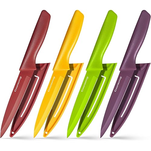 Paring Knife with Cover, Paring Knives Set of 4, 4.5" Paring Knife Set of Premium Stainless Steel, Small Kitchen Knife Set for Fruit and Vegetable, Ergonomic Knife Handles for Versatility