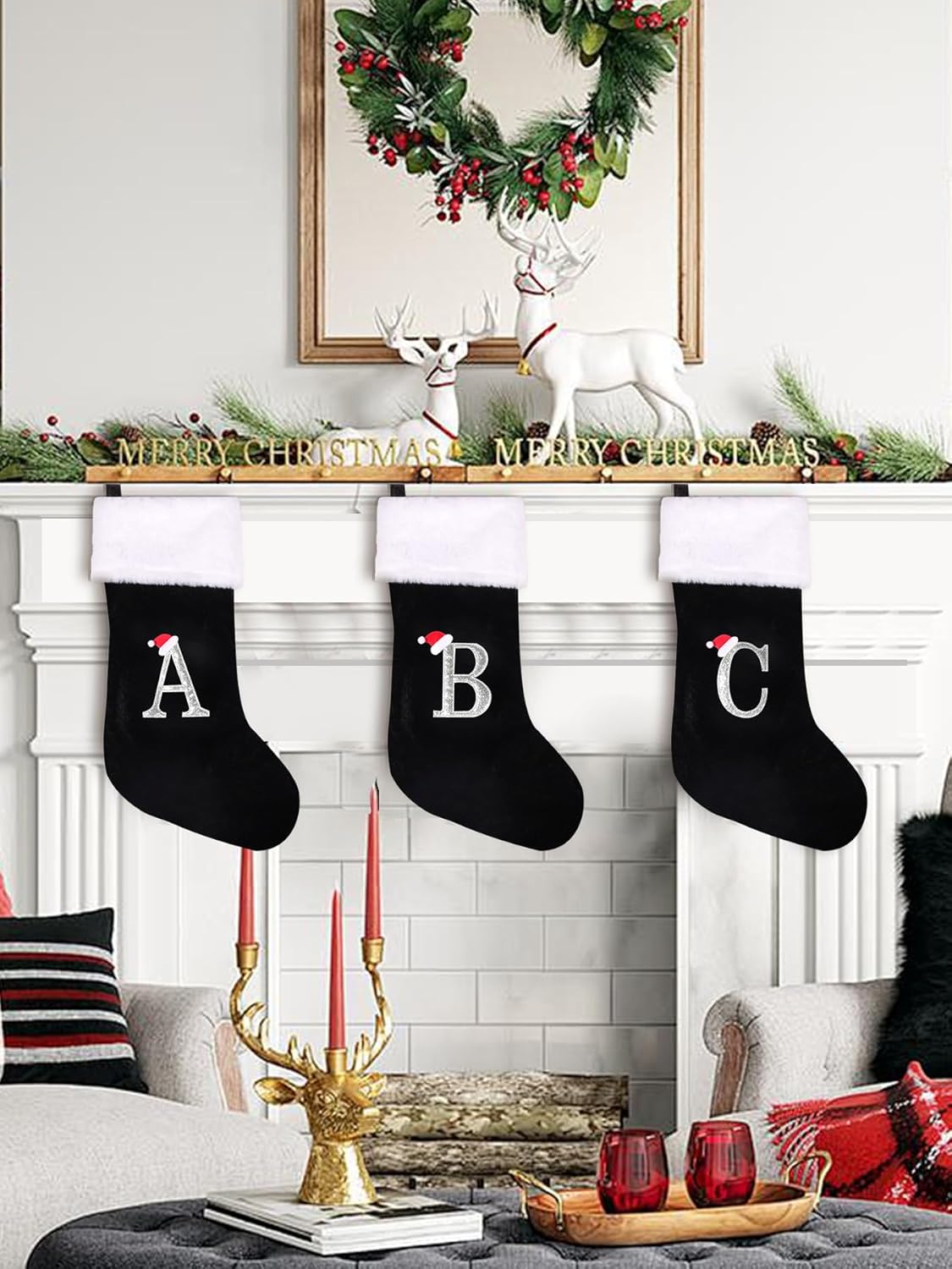 20 Inches Monogrammed Christmas Stockings with Letters,Super Soft Christmas Stockings Large Monogram Stockings Red Letter Stockings for Christmas Holiday Xmas Gift…