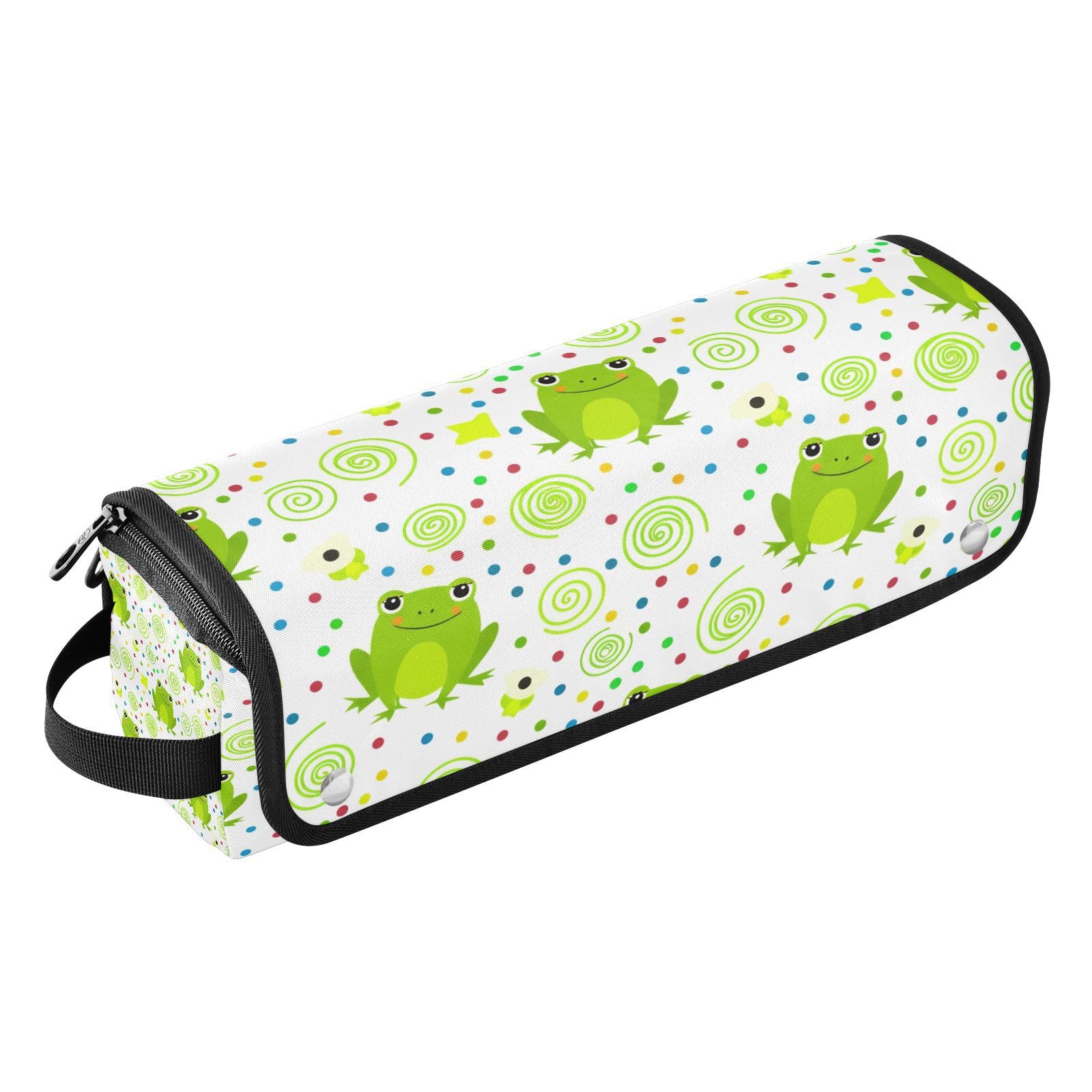 Cute Green Frogs Hair Tools Travel Bag Portable Hair Accessory Organizer with Heat Resistant Mat 2 in 1
