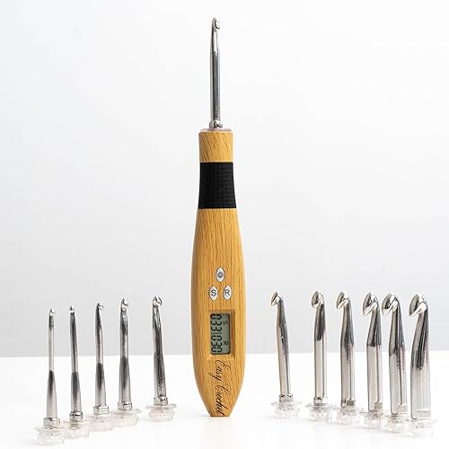 Juego de gancho y mango de ganchillo  17 ganchos iluminados  Cómodo agarre ergonómico suave  con marcador digital LED para contador de dedos fácil