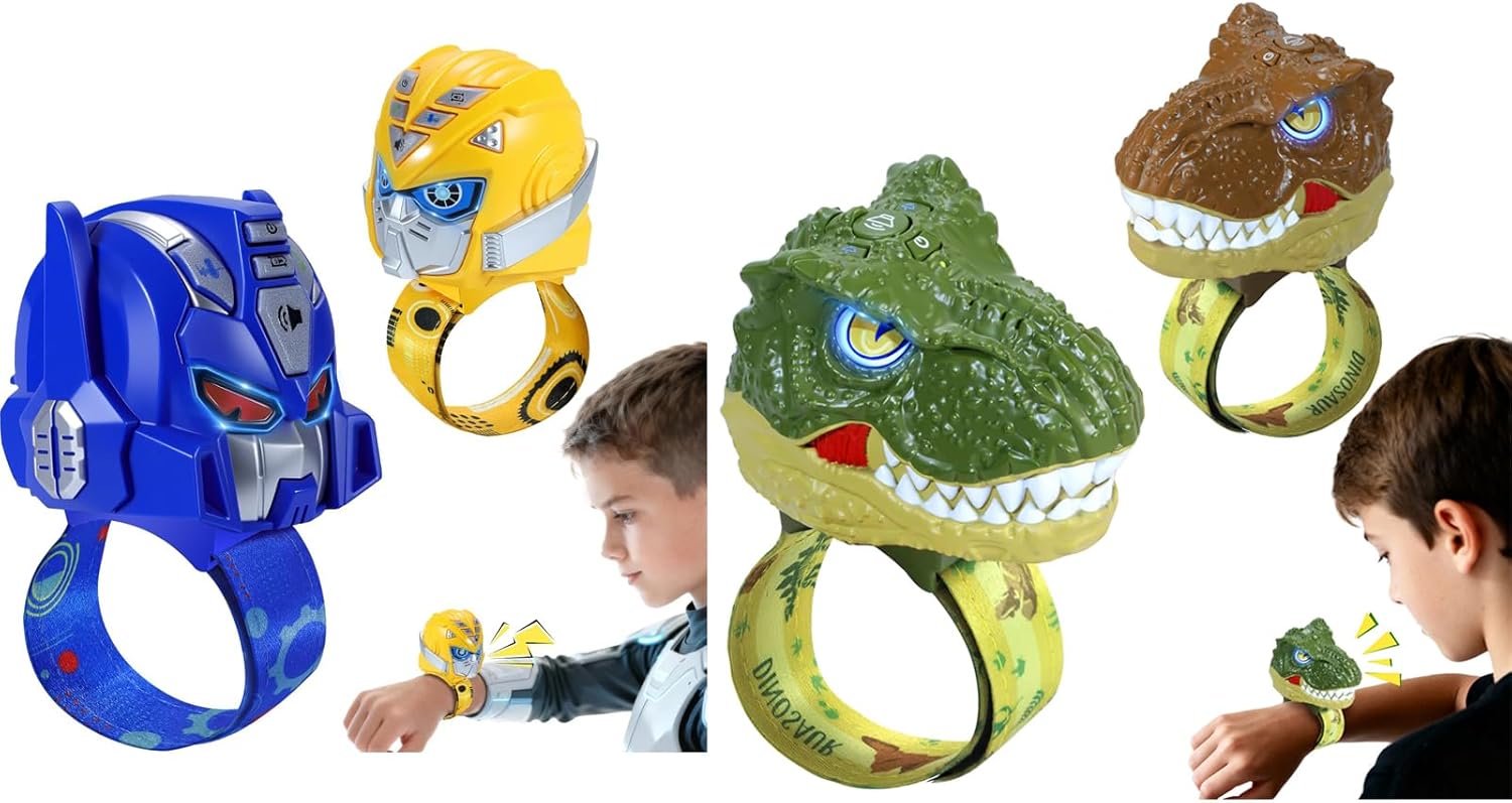 Vvinca Walkie Talkies for Kids 4 Pack- Dinosaur &Transformer Toys Set for Boys Age 3-5 5-7 8-12 T-Rex Adjustable Strap Long Range Clear Sound Dino Walkie Talkie Outdoor Camping Birthday