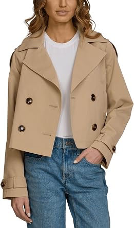 Steve Madden Women's Oversized Cropped Lapel Jacket Relaxed Fit, Double-Breasted Spring Trench Coat