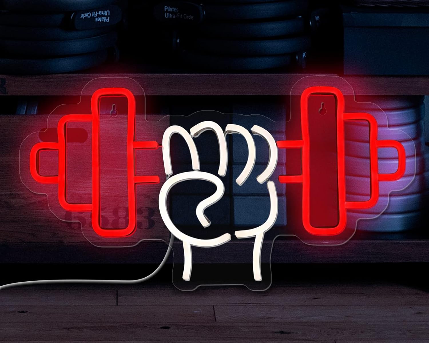 Barbell Neon Sign, Dumbbell LED Light for Home Gym Decor