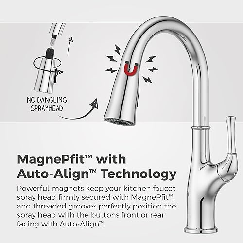 Miniatura 3 de Pfister Alderwood F5297AWC - Grifo de cocina con rociador desplegable y dispensador de jabón, mango único, acabado cromado pulido, F5297AWC