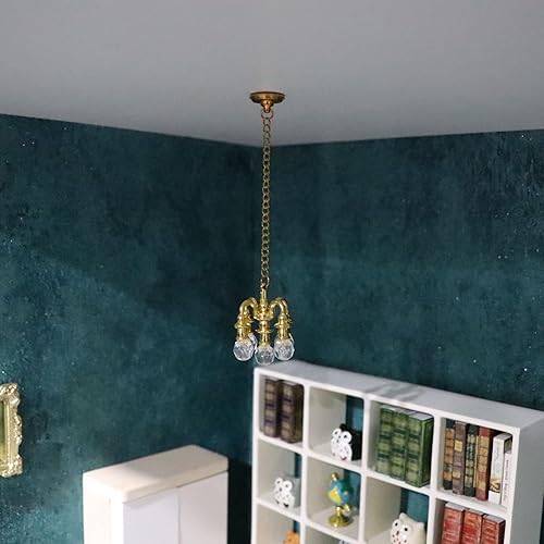 Miniatura 7 de Lámpara de araña en miniatura 112 lámpara de techo para casa de muñecas, accesorios modelo, decoración de escena del hogar (dorado)