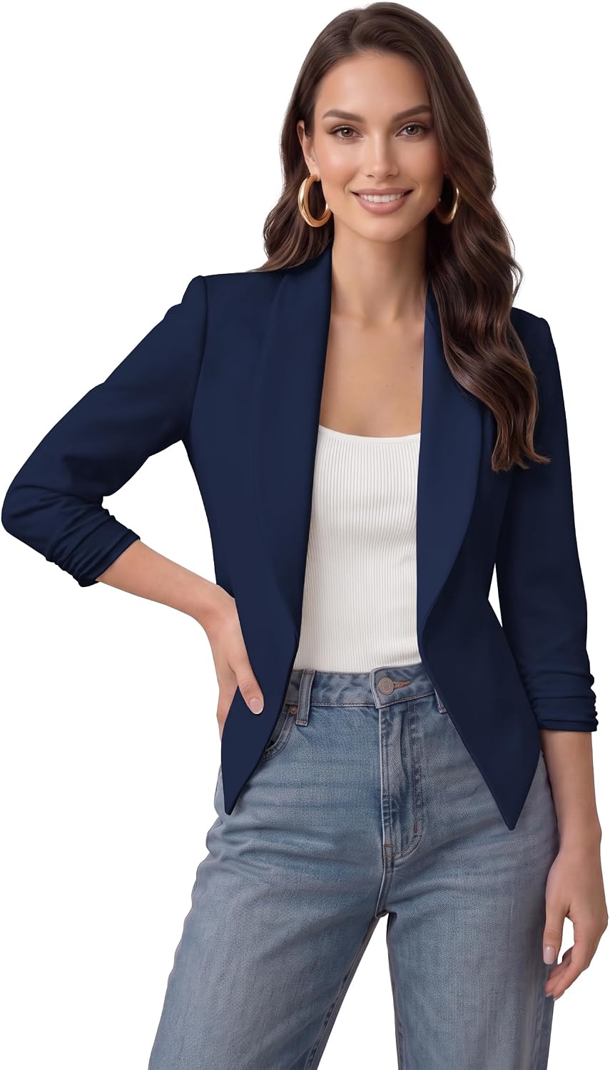 Hybrid & Company Womens Casual Elegant Work Office Nylon Ponte Blazer Jacket