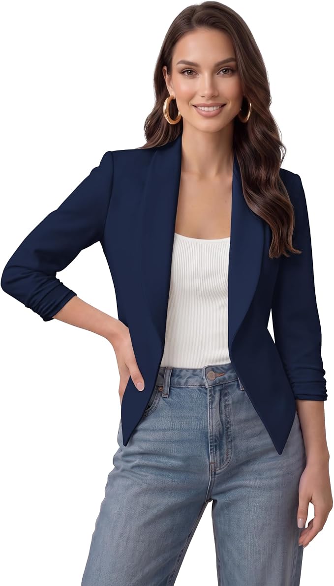 Hybrid & Company Womens Casual Elegant Work Office Nylon Ponte Blazer Jacket