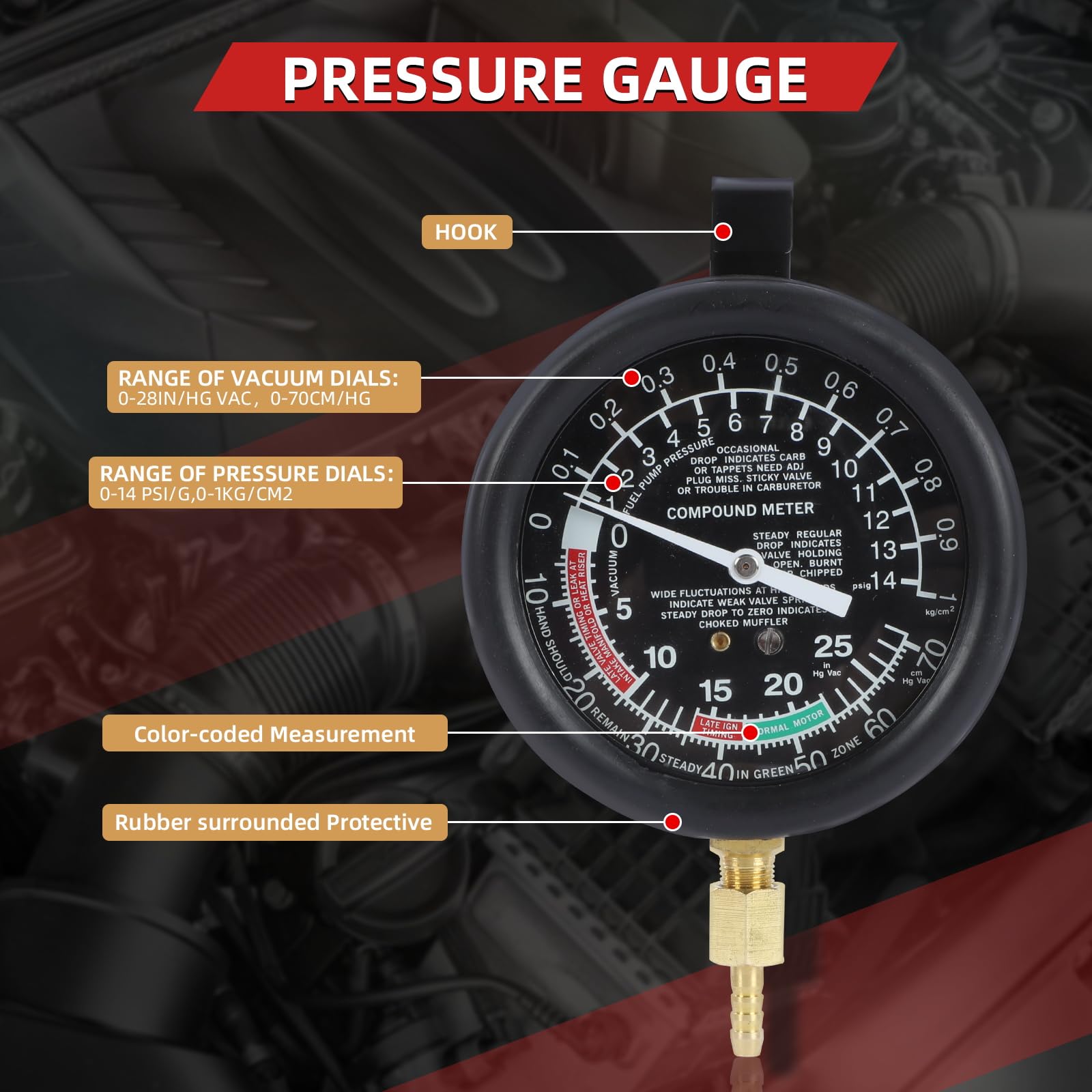 Kit Tester Pressione E Vuoto Per Auto - Manometro Professionale Per Carburante E Vuoto
