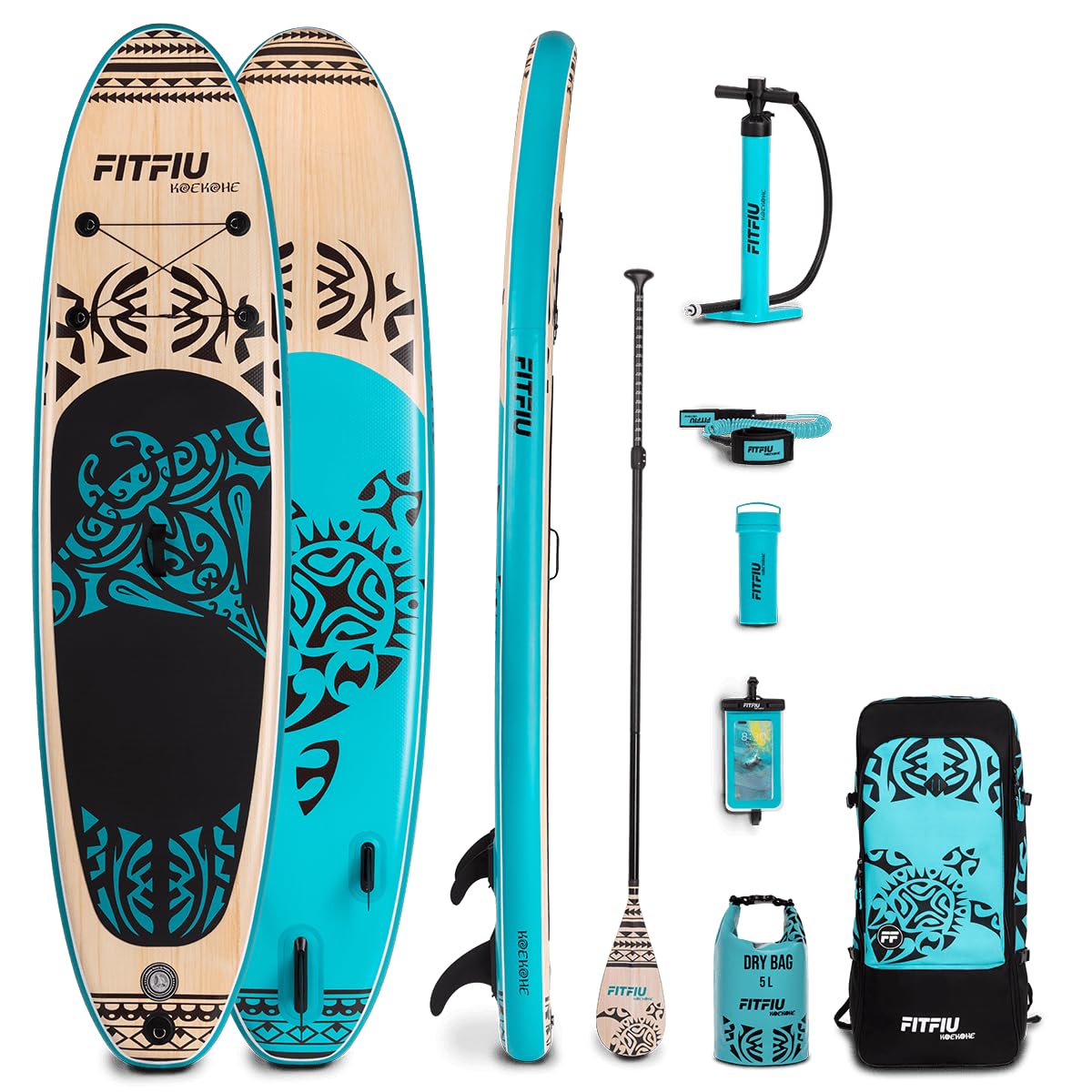 Fitfiu Fitness - Tabla Paddle Surf Hinchable con Kit Completo, Tabla Sup con Remo, Bomba infladora, 3 Aletas + Accesorios, Tabla de Stand Up Paddling 320x81x15cm