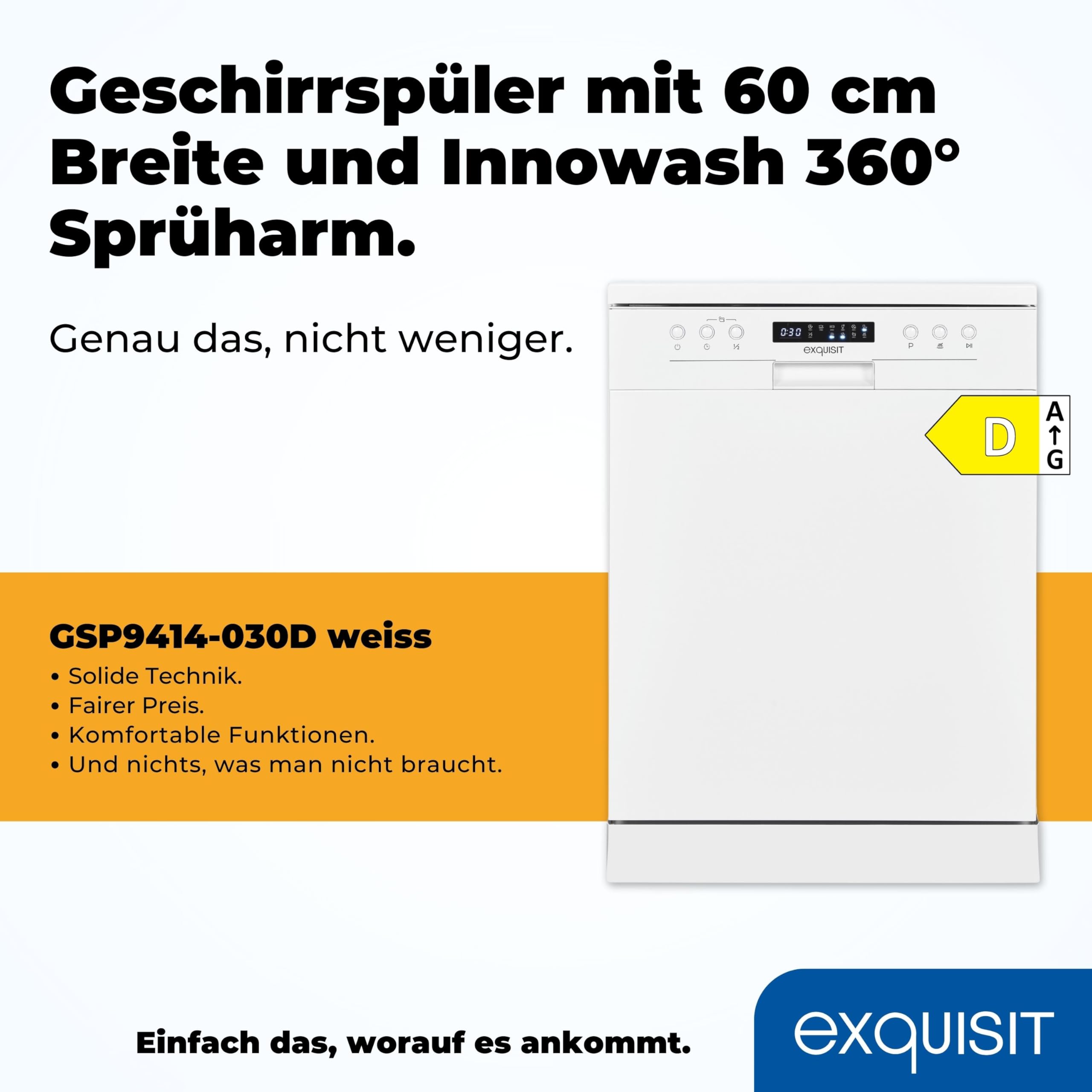 Exquisit GSP9414-030D Geschirrspüler Freistehend - Spülmaschine 60 cm