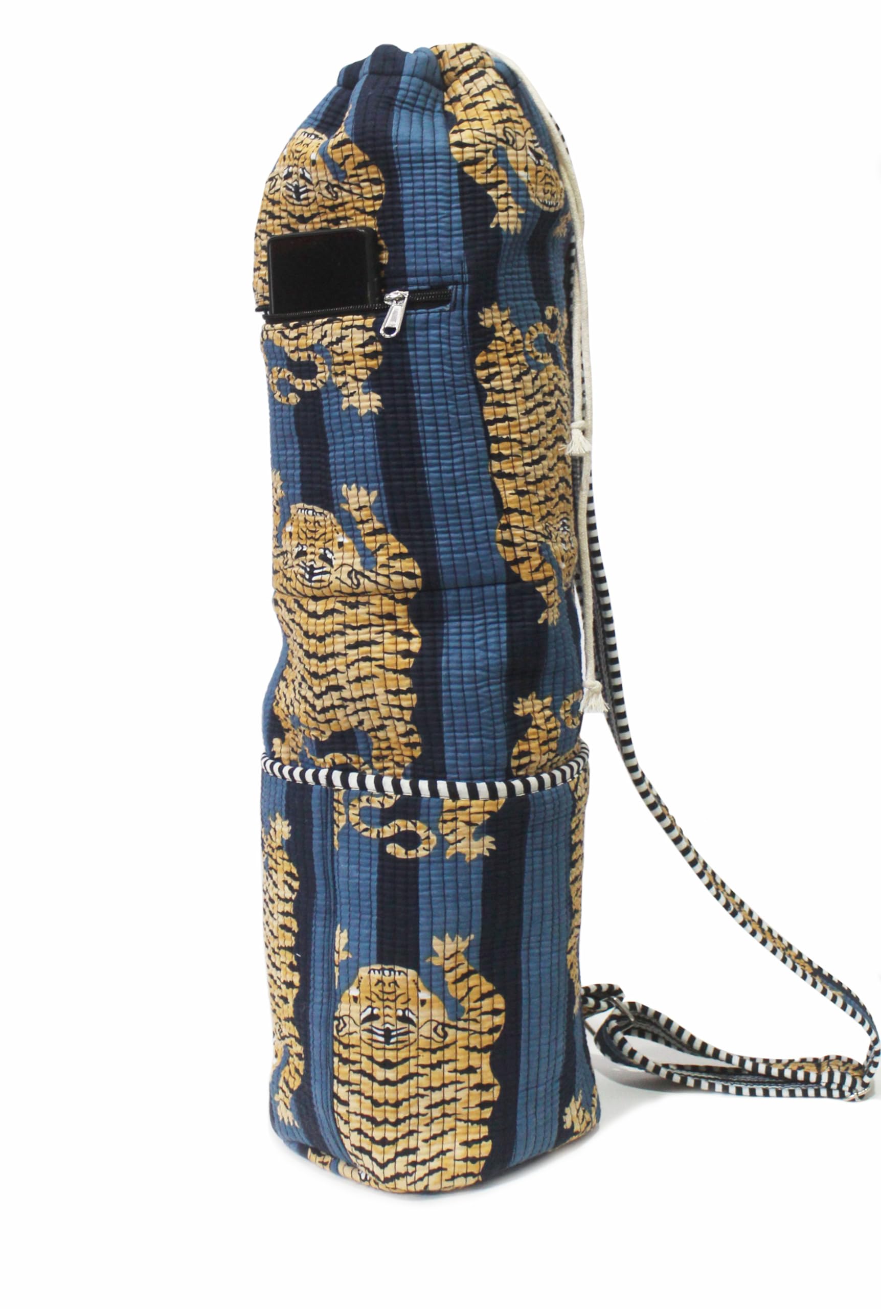 INDIAN CRAFT CASTLE ICC Yoga Mat Bag, Full-Zipper Yoga Mat Carrier with Adjustable Strap, Front & Exterior Phone Pocket, Stylish & Functional Fitness Mat Holder for Women & Men (Blue & Brown)