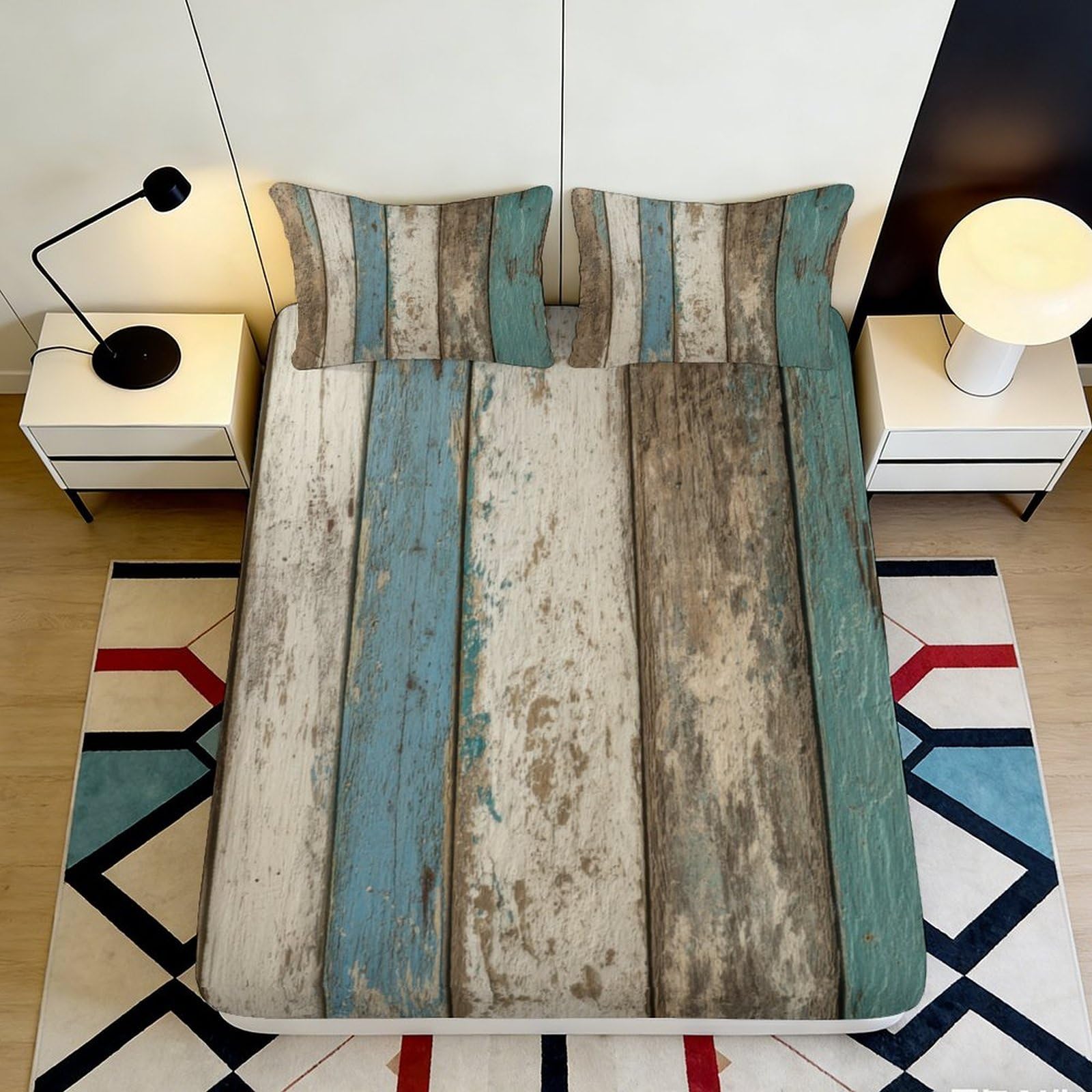 Jqzkxnhpbr Style-7 3D Printed Rustic Wood Plank Fitted Sheet Microfiber Anti-Slip Mattress Cover Vintage Timber Pattern Bedroom Decor 90X200x25cm