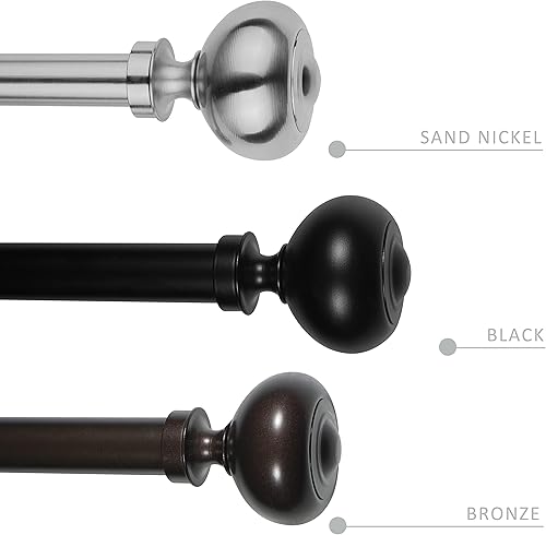 Miniatura 4 de eTeckram Barra de cortina doble de 1 pulgada con remates de urma - 84 a 120 pulgadas, níquel arena