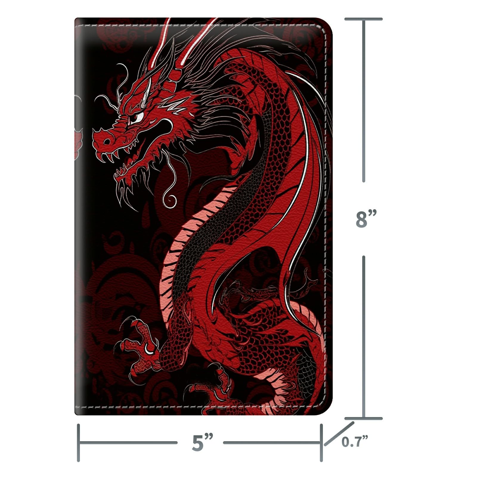Red Art Dragon Cute Server Books for Waitress, Leather Waiter Book Server Wallet with Zipper Money Pocket, 5 * 8 Waitress Ticket Book Holder Restaurant Waitstaff Organizer with Pen Holder Fit